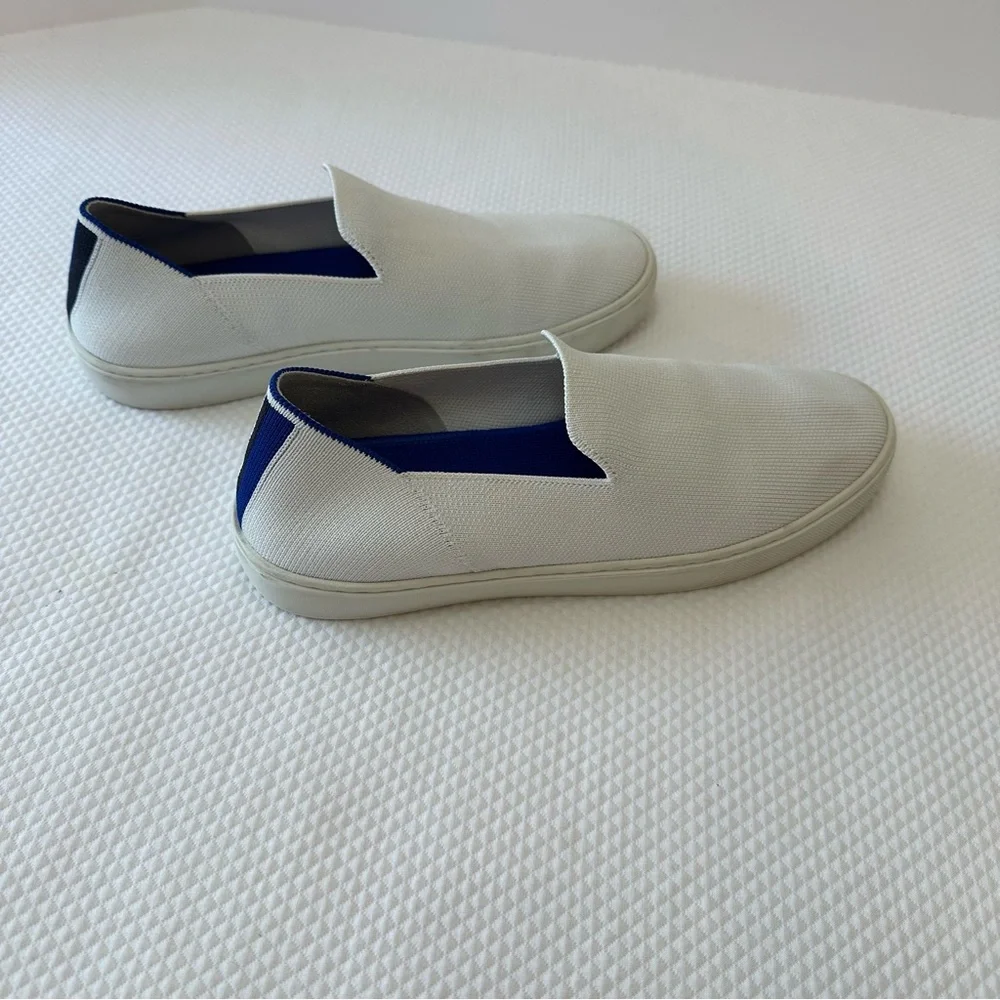 Rothy's Size W 9.5 White Blue & Black Heel Stripes Casual Slip-Ons Sneakers - Picture 7 of 9